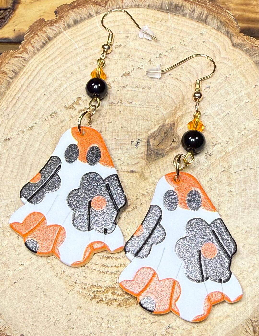 NEW Halloween Flower Hippie Ghost Earrings w/ Matching Glass Beads