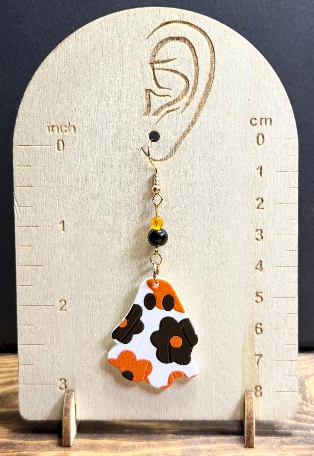NEW Halloween Flower Hippie Ghost Earrings w/ Matching Glass Beads