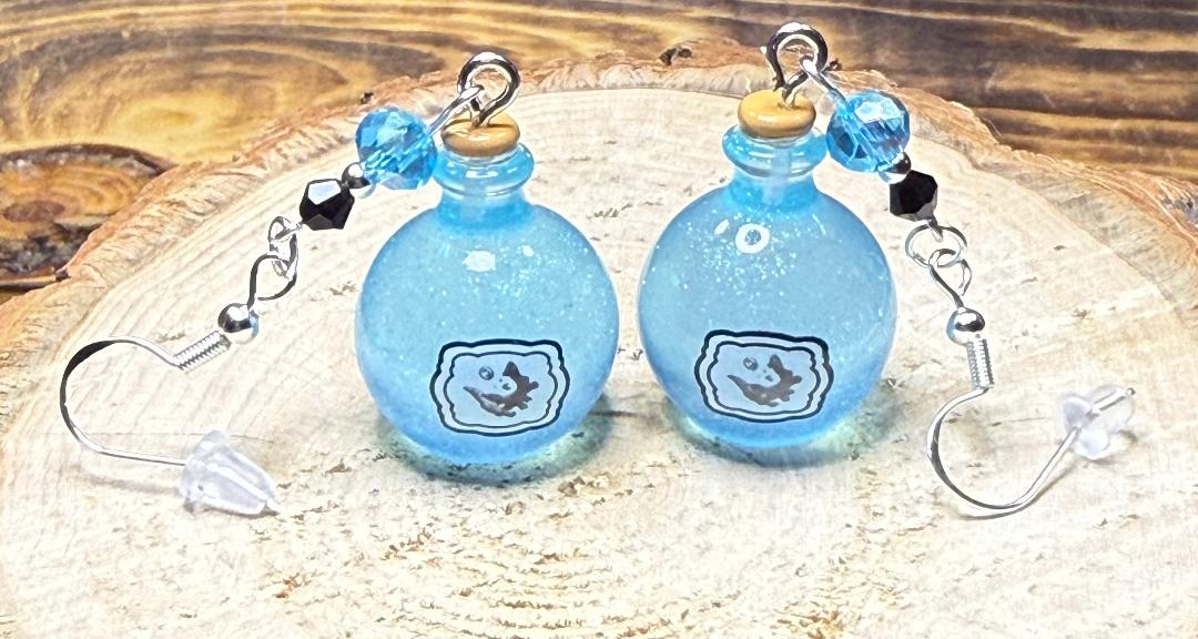 NEW Halloween Blue Potion Resin Earrings w/ Glass Beads