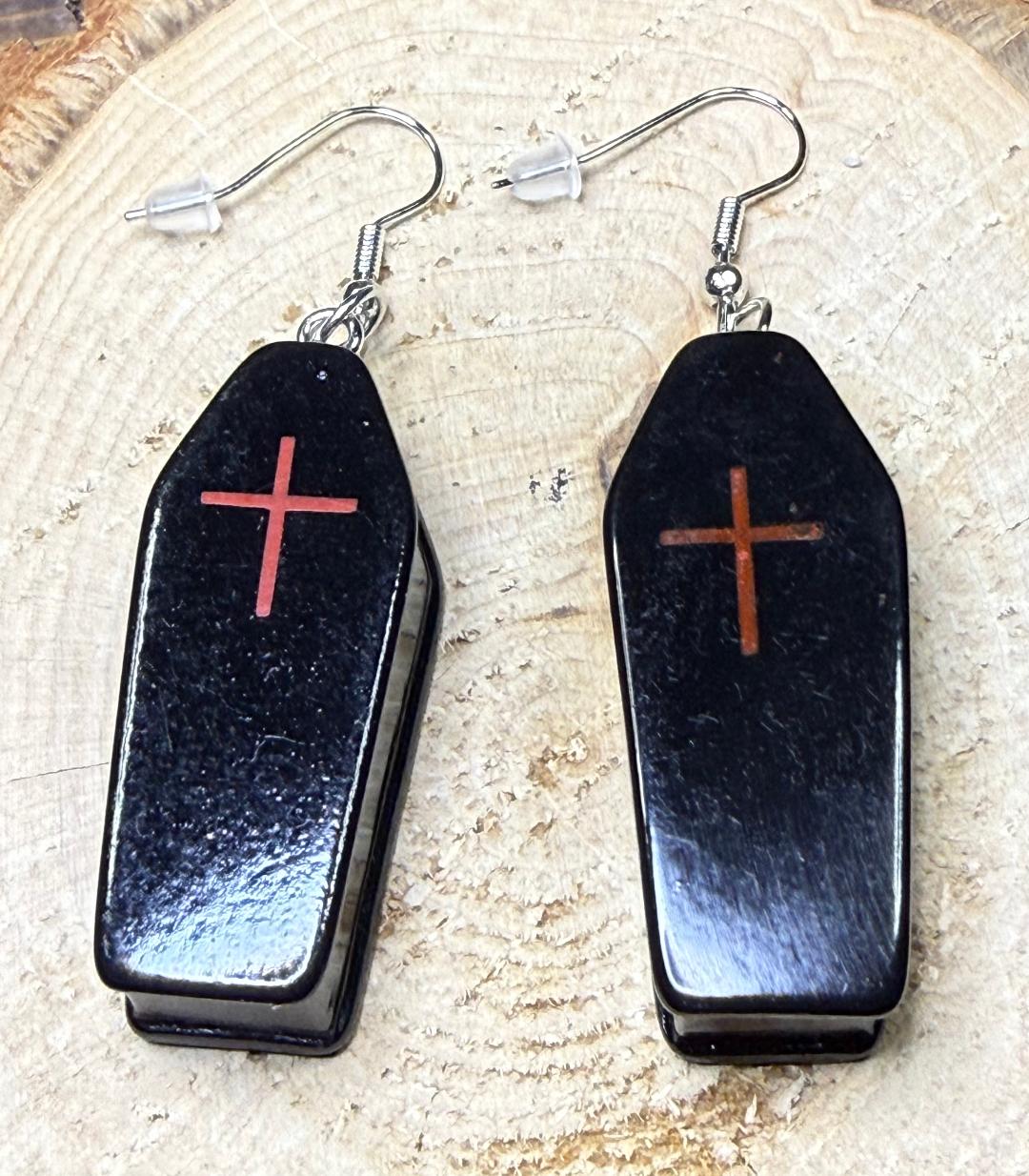 NEW Halloween Black Coffin Earrings