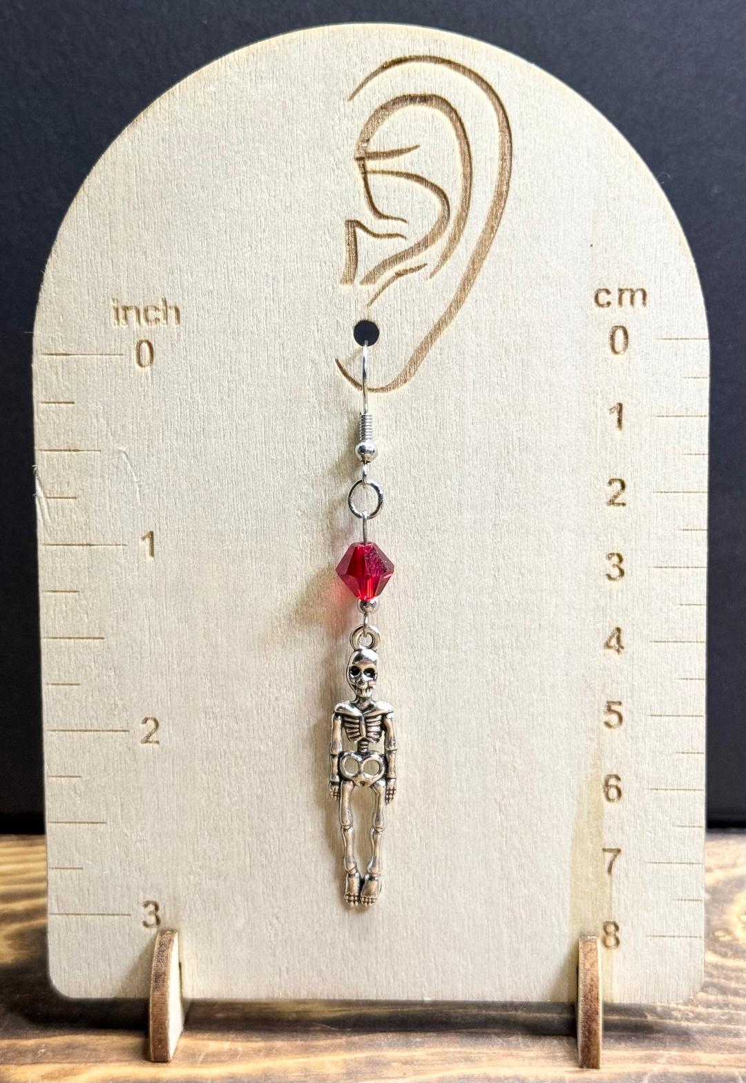 NEW Halloween Skeleton Earrings w/ Red Glass Beads
