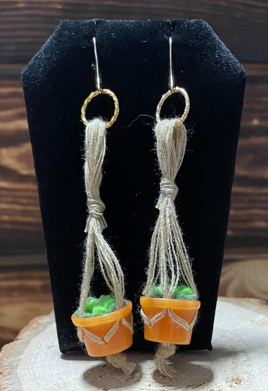 NEW Hanging Basket Succulent Plant Long Earrings