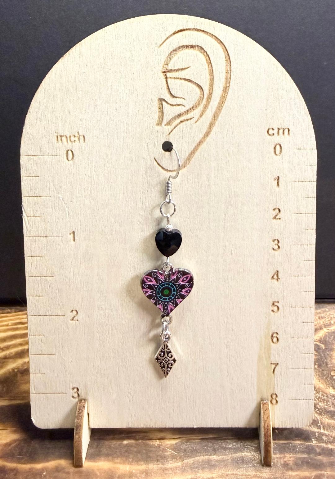 NEW Colorful Heart Charm Earrings w/ Glass Black Heart Beads