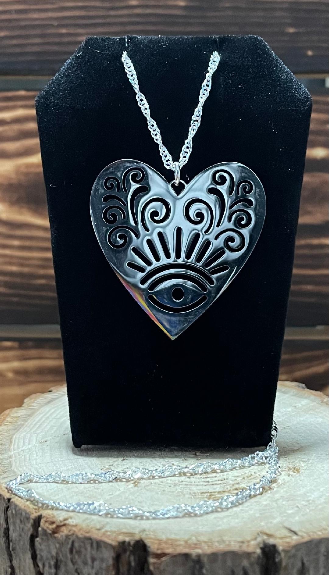 NEW Large Heart Stainless Steel Charm 16" Necklace