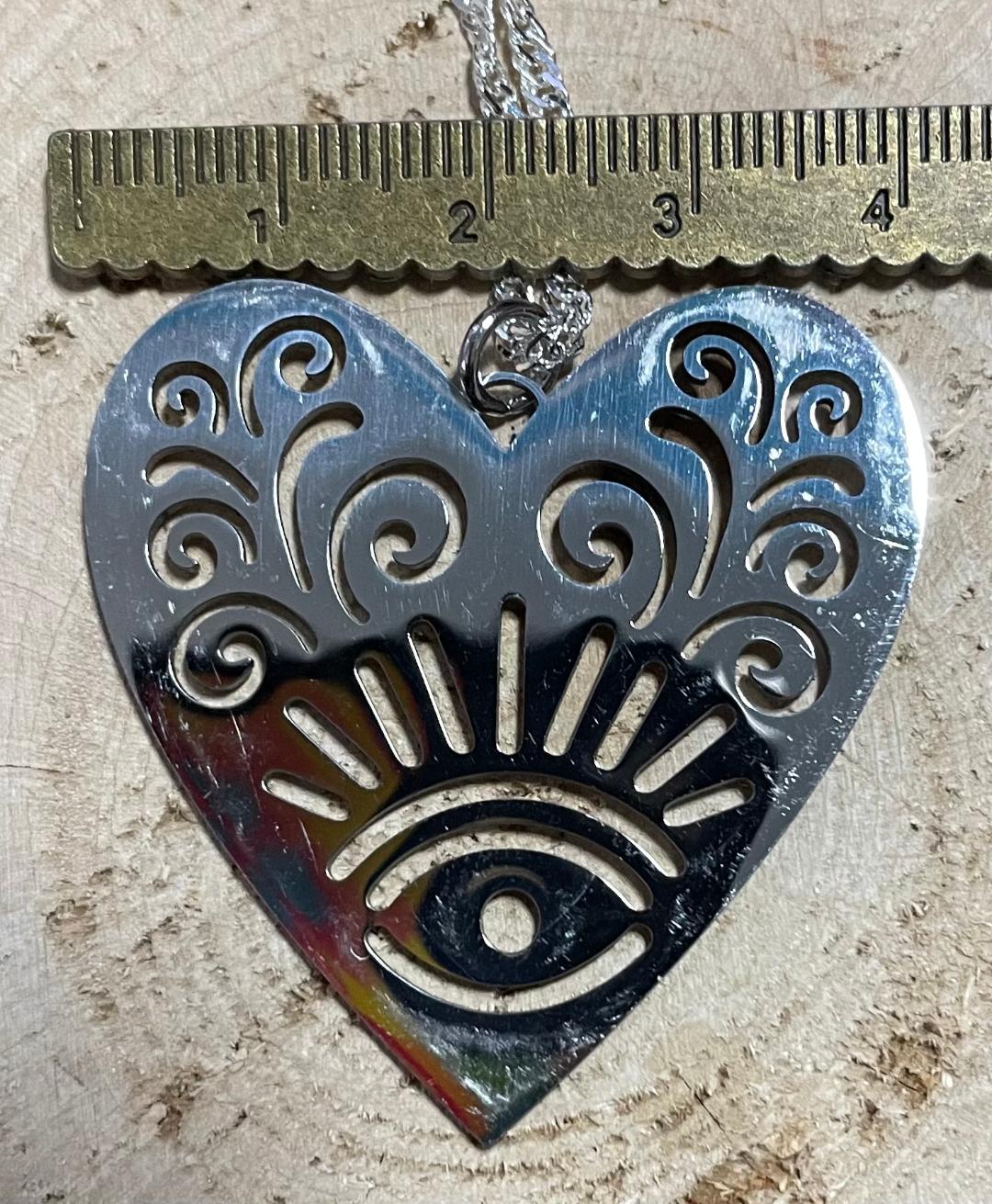 NEW Large Heart Stainless Steel Charm 16" Necklace