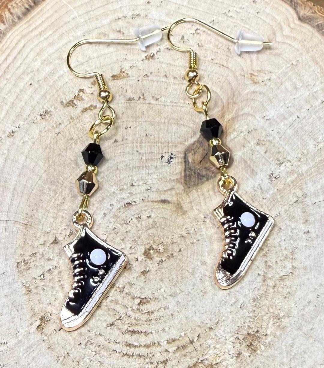 NEW High Top Sneakers Earrings in Black w/ Beads