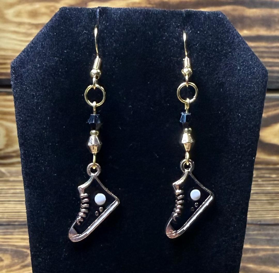 NEW High Top Sneakers Earrings in Black w/ Beads