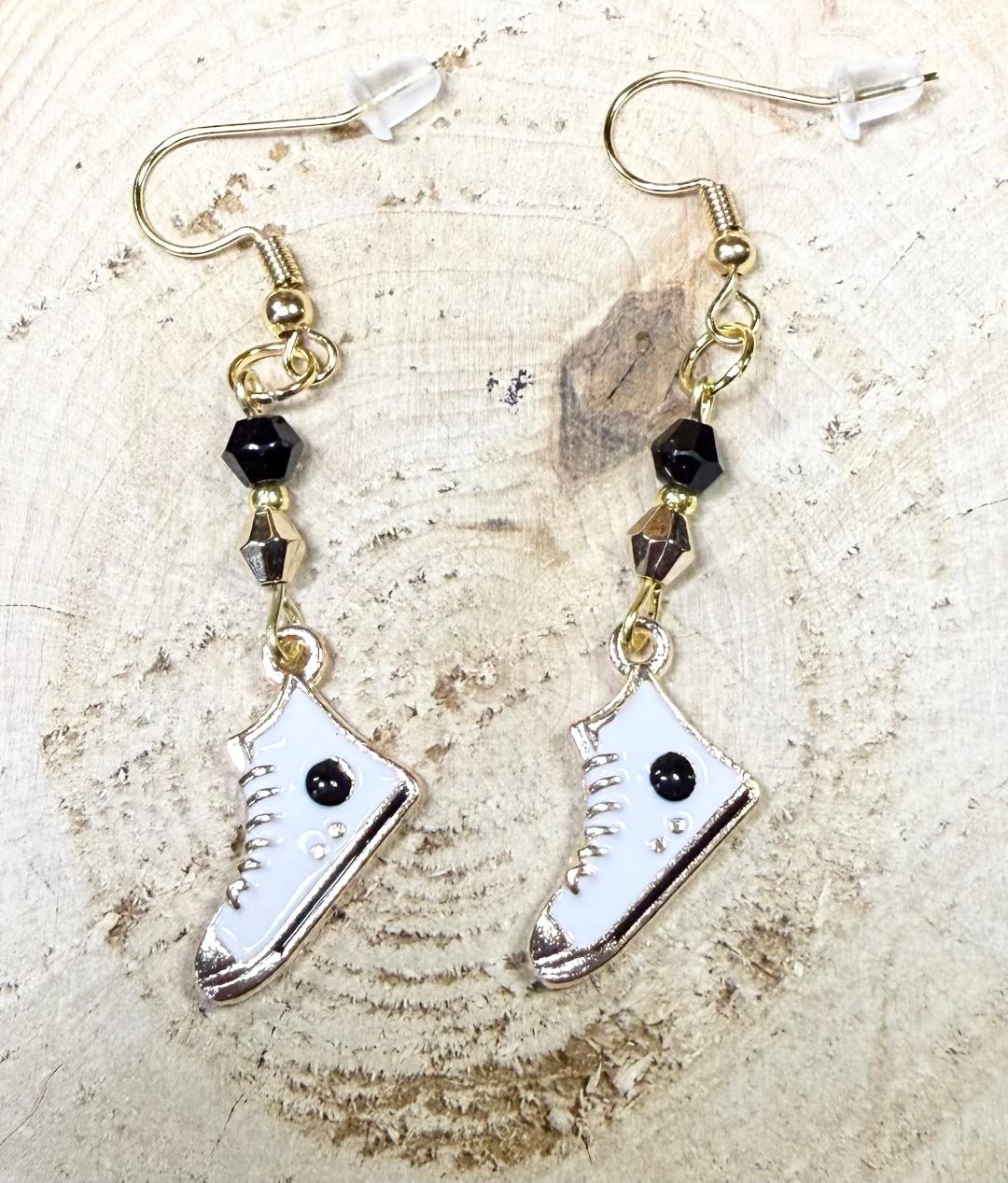 NEW High Top Sneakers Earrings in White w/ Beads