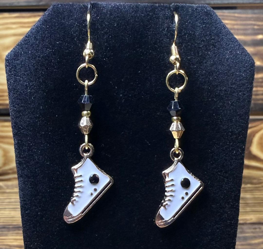 NEW High Top Sneakers Earrings in White w/ Beads