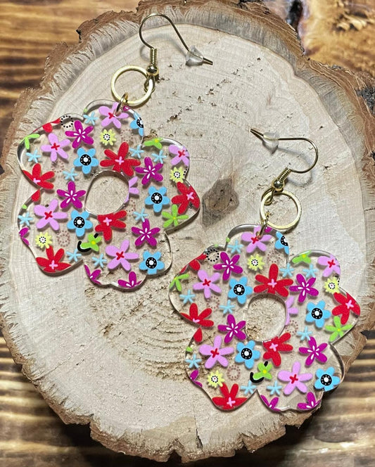 NEW Chic Flower Shaped Acrylic Hippie Theme Accented Earrings