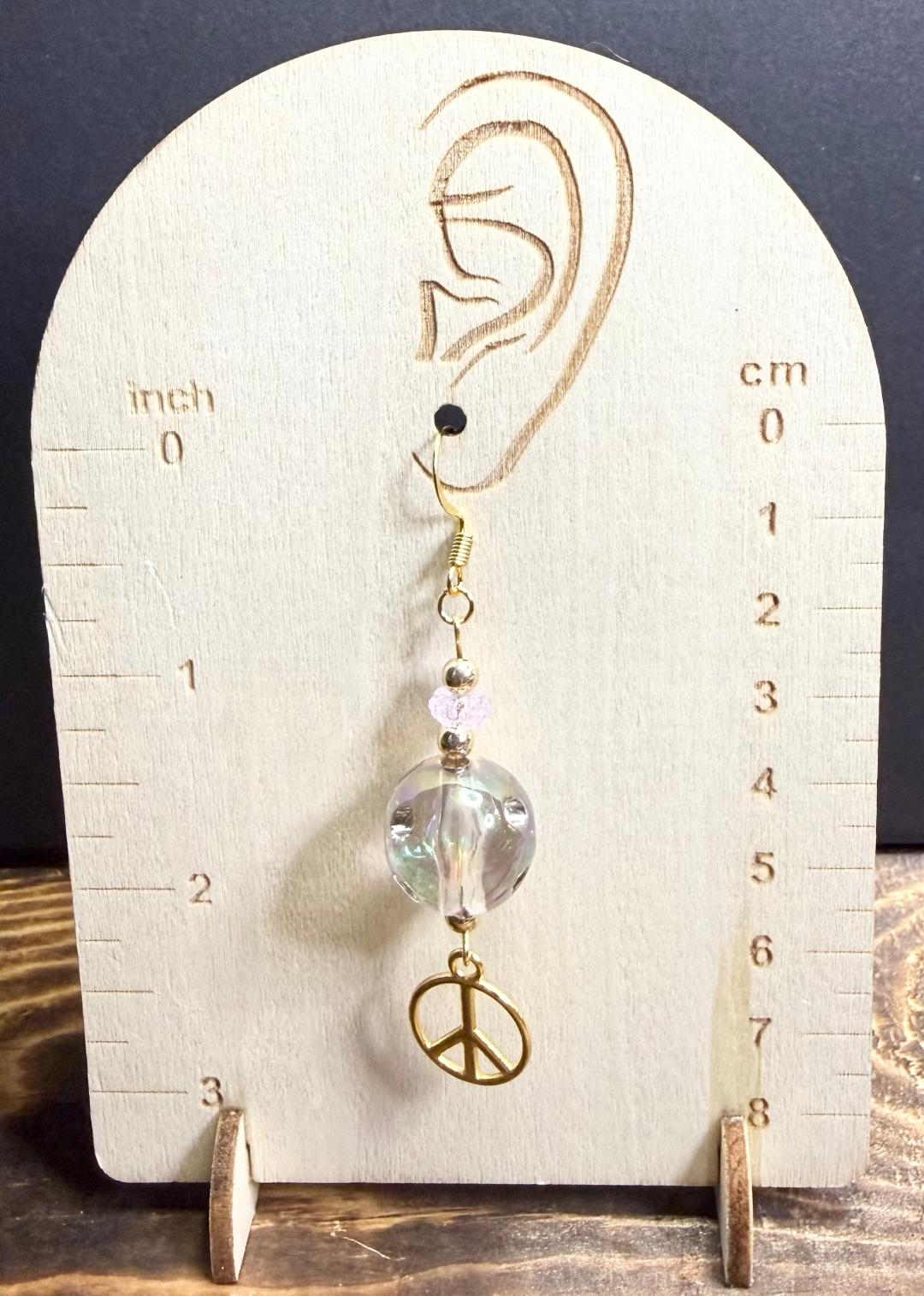 NEW Hippie Style Large Clear Ball & Peace Sign Earrings