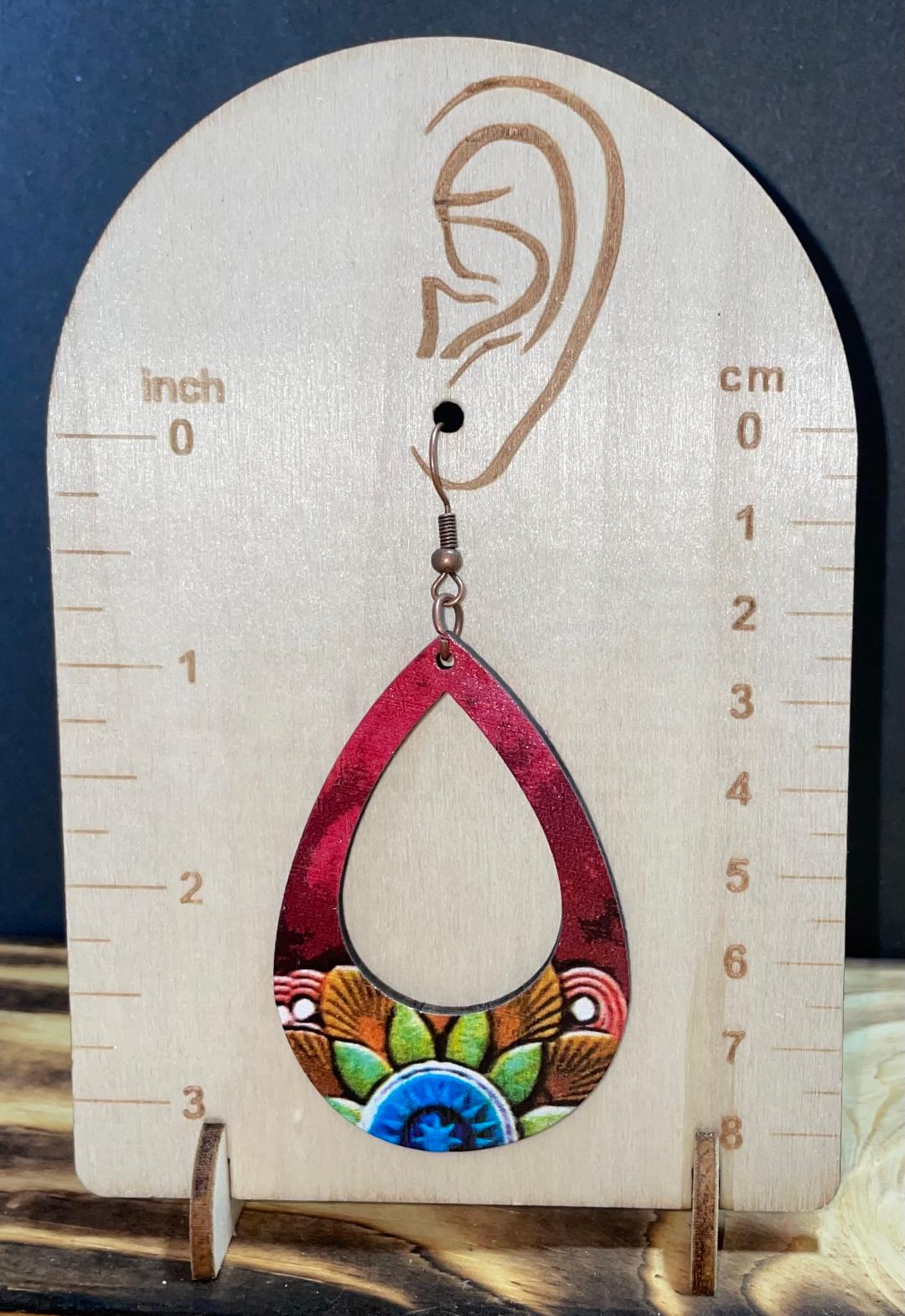 NEW Boho Hippie Large Wooden Floral Teardrop Earrings