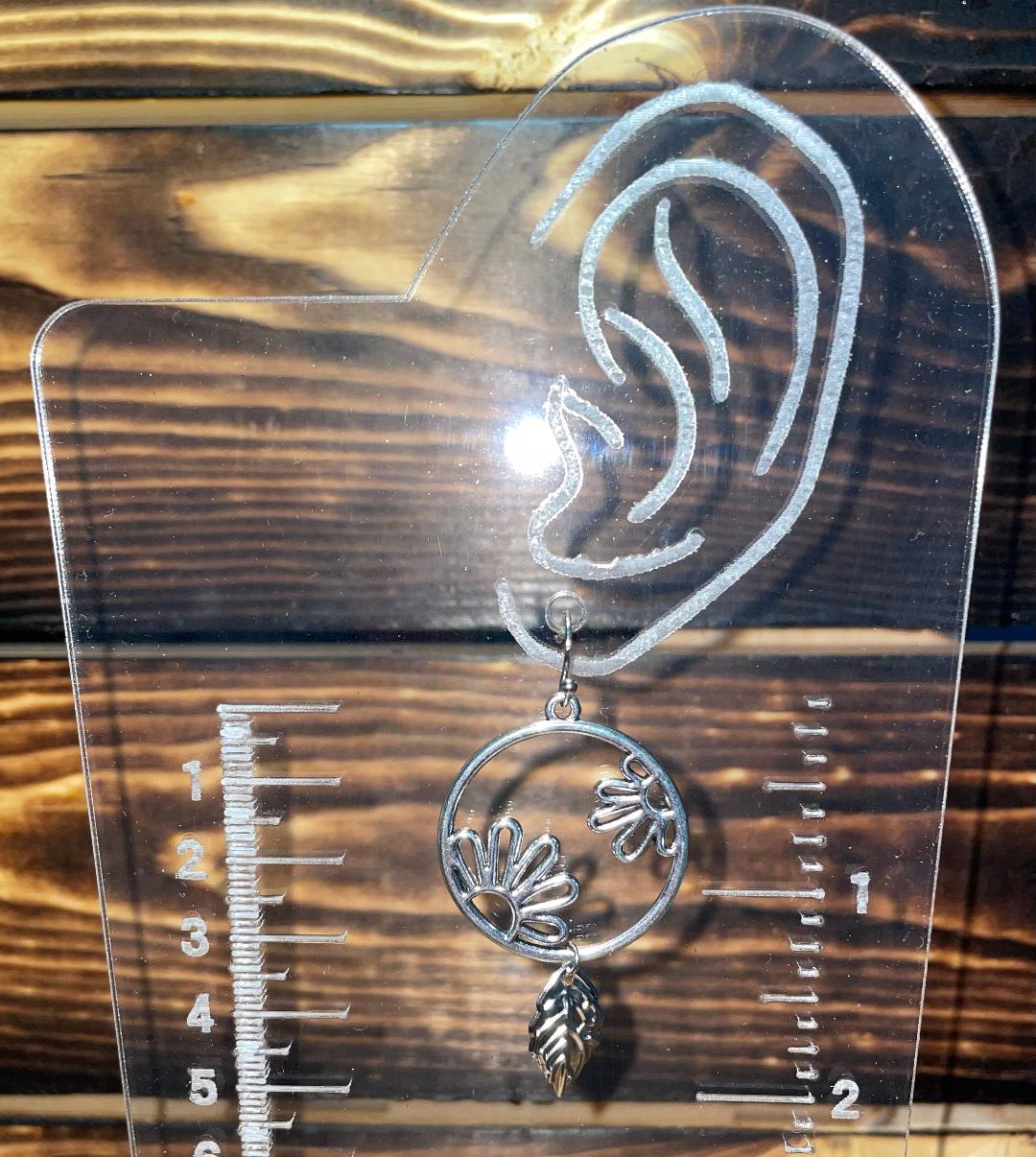 NEW Boho Hippie Silvertone Hoop Earrings  w/ Flowers & Leaves