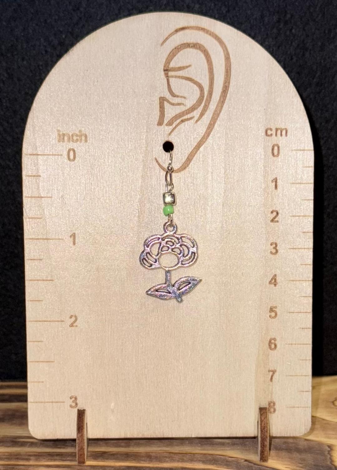 NEW Hollow Flower Charm Earrings w/ Pastel Green Beads