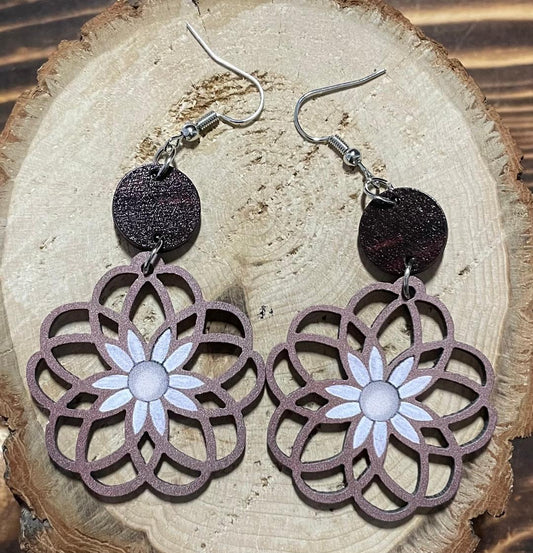 NEW Boho Hippie Chic Hollow Brown Wood Flower Earrings