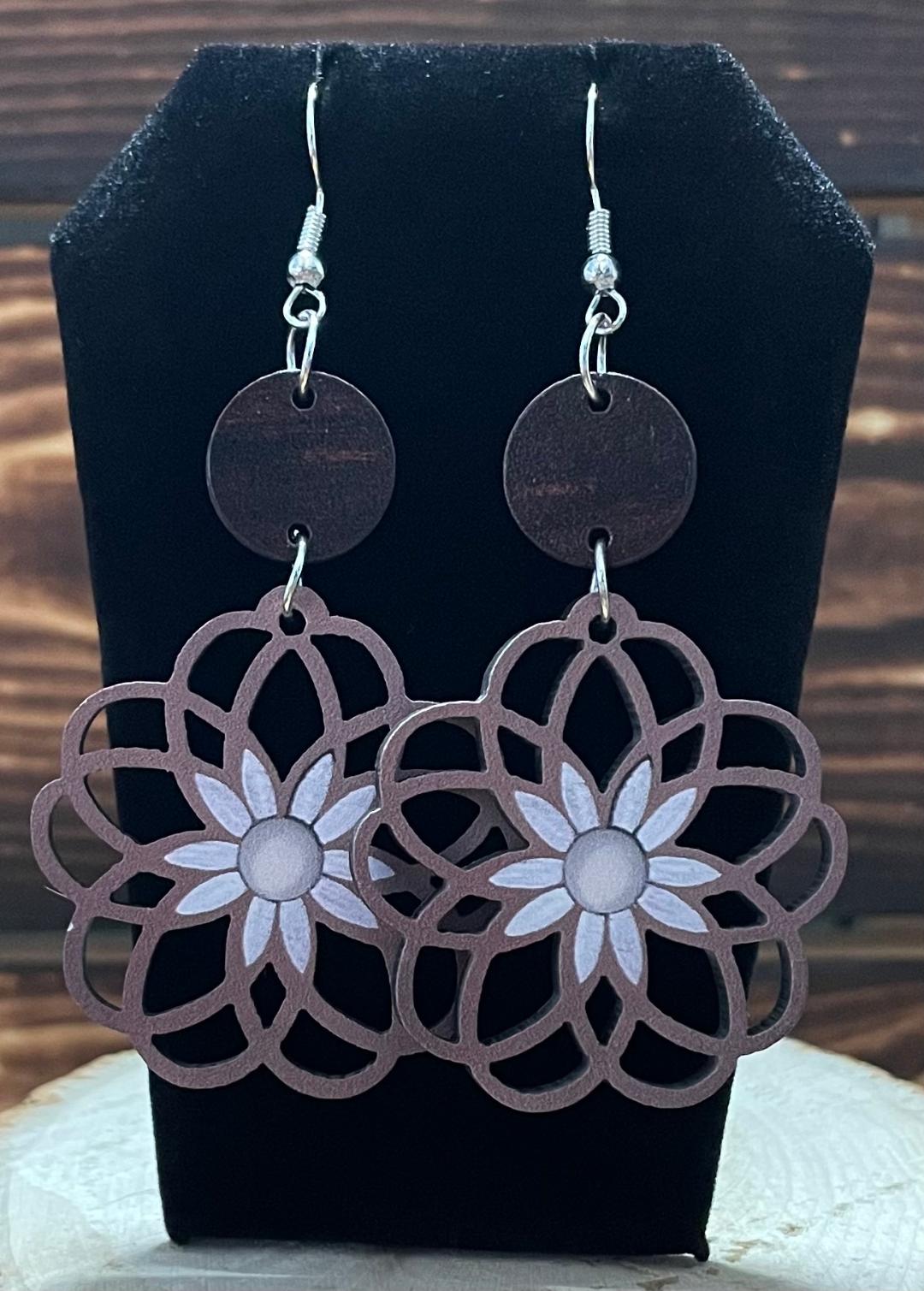 NEW Boho Hippie Chic Hollow Brown Wood Flower Earrings