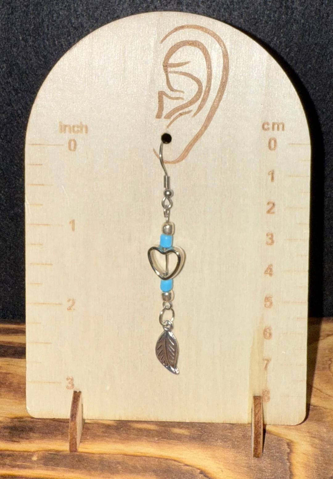 NEW Hollow Heart, Beads & Leaf Charm Earrings