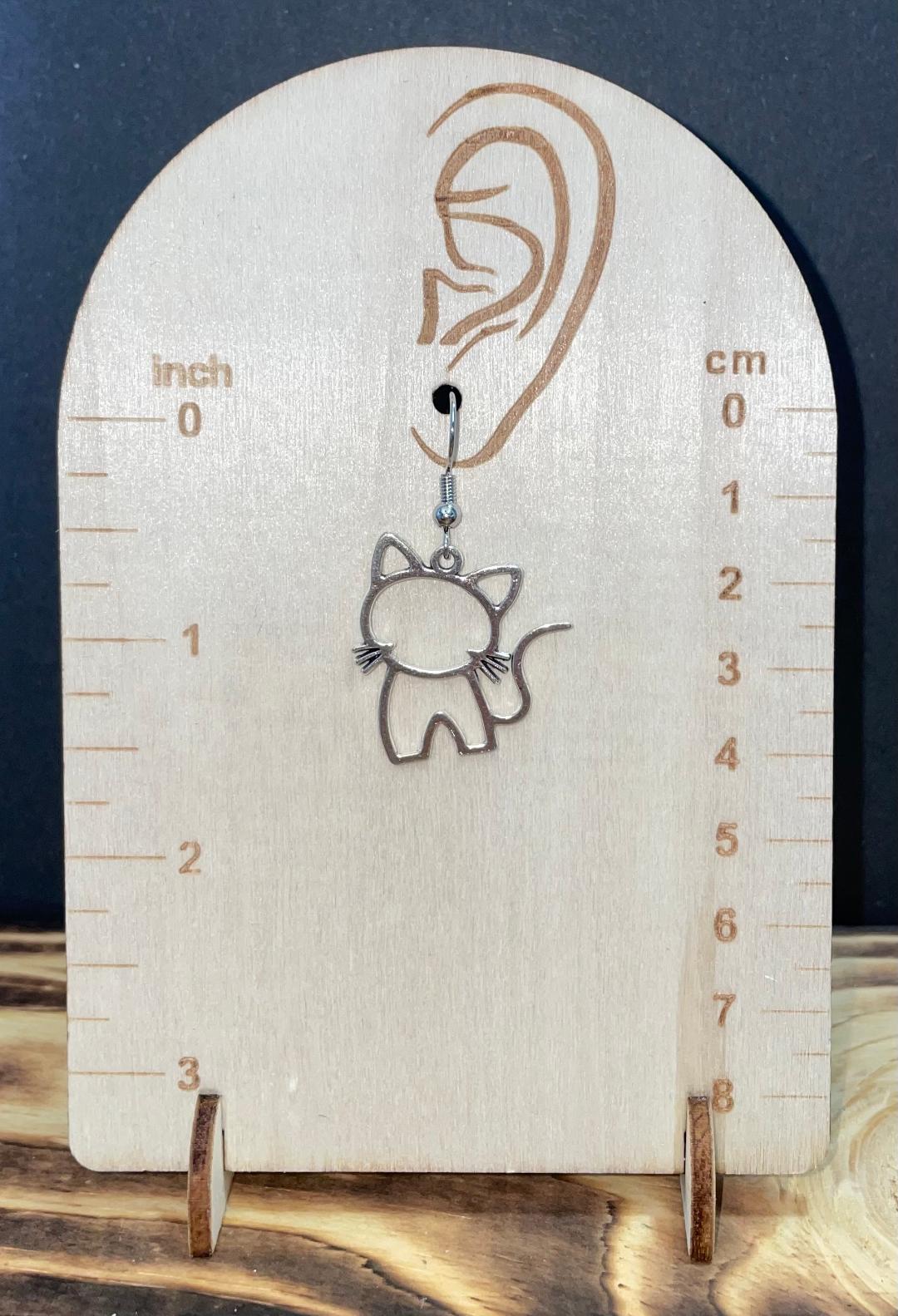 NEW Hollow Silver Cat Kitty Drop Earrings