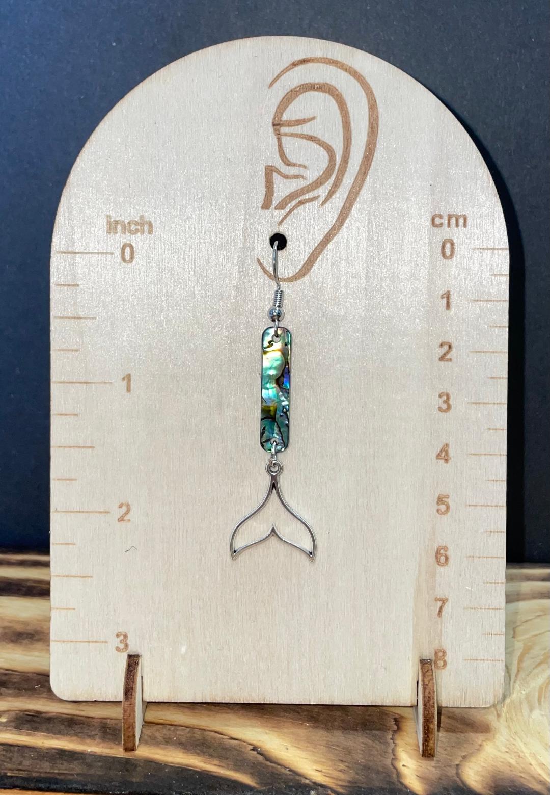 NEW Silver Tone Earrings Hollow Mermaid Fish Tail w/ Abalone Style Charm