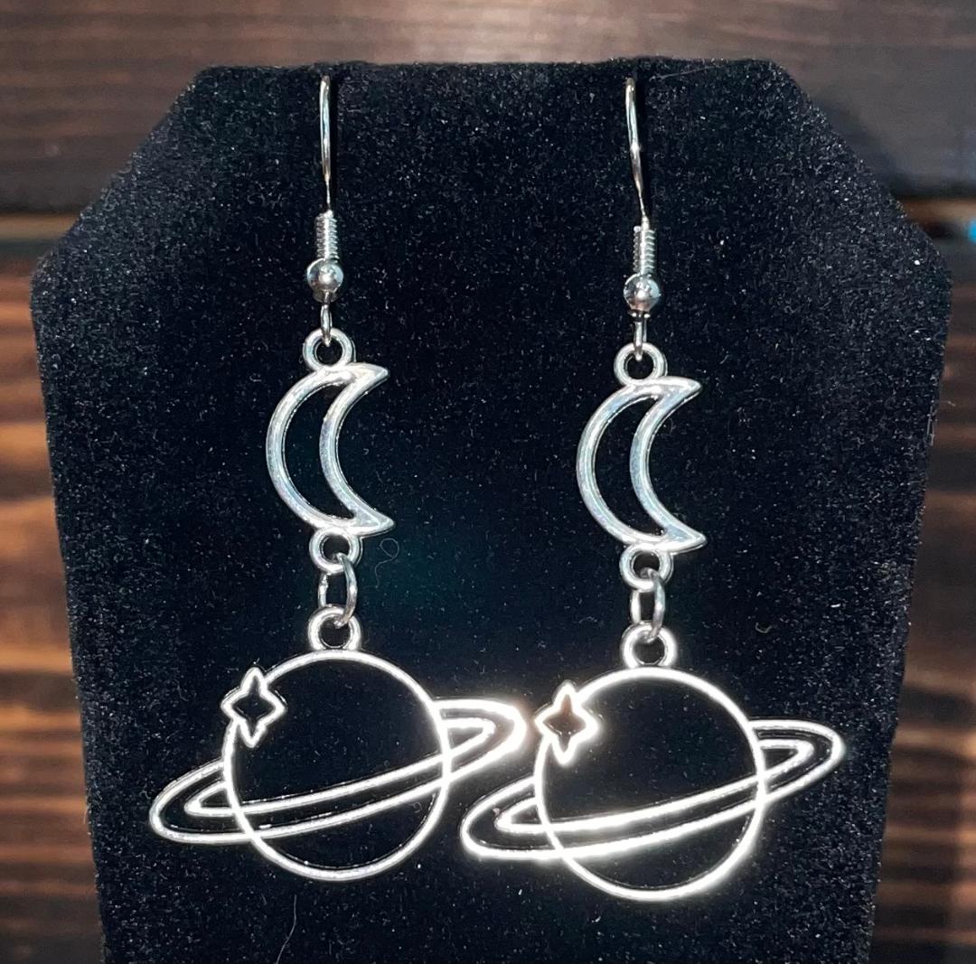 NEW Hollow Planet Moon Drop Dangle Earrings