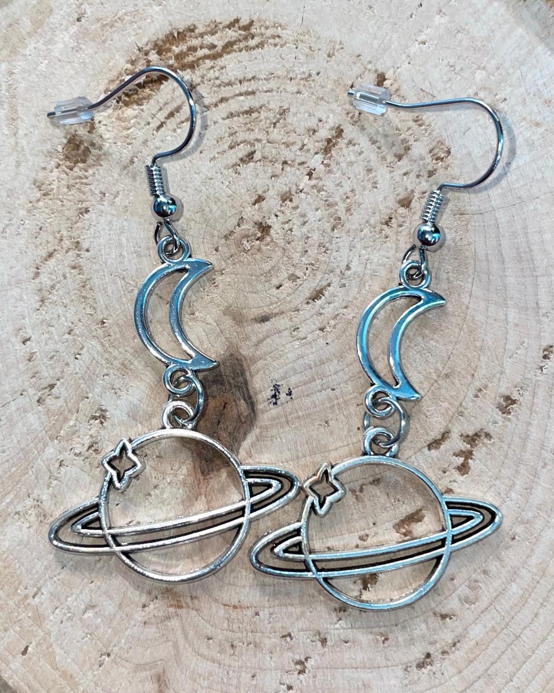 NEW Hollow Planet Moon Drop Dangle Earrings