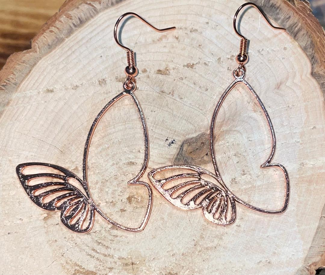 NEW Rose Gold Hollow Large Butterfly Earrings