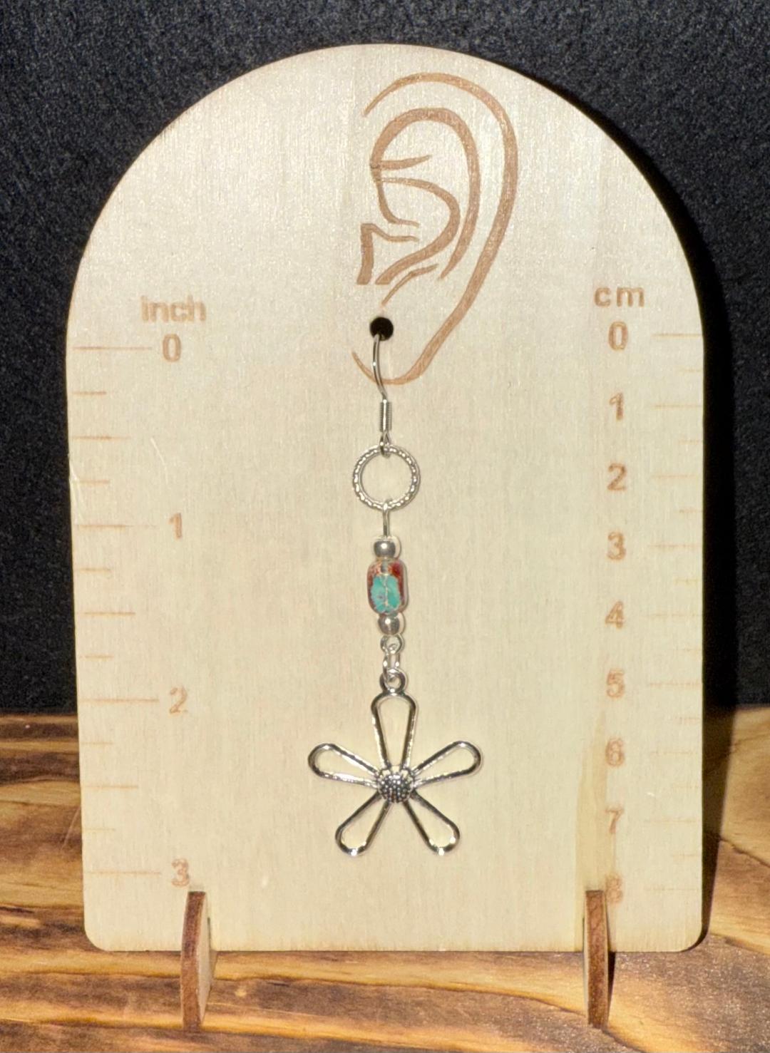 NEW Boho Hippie Hollow Flower w/ Jasper Bead Earrings