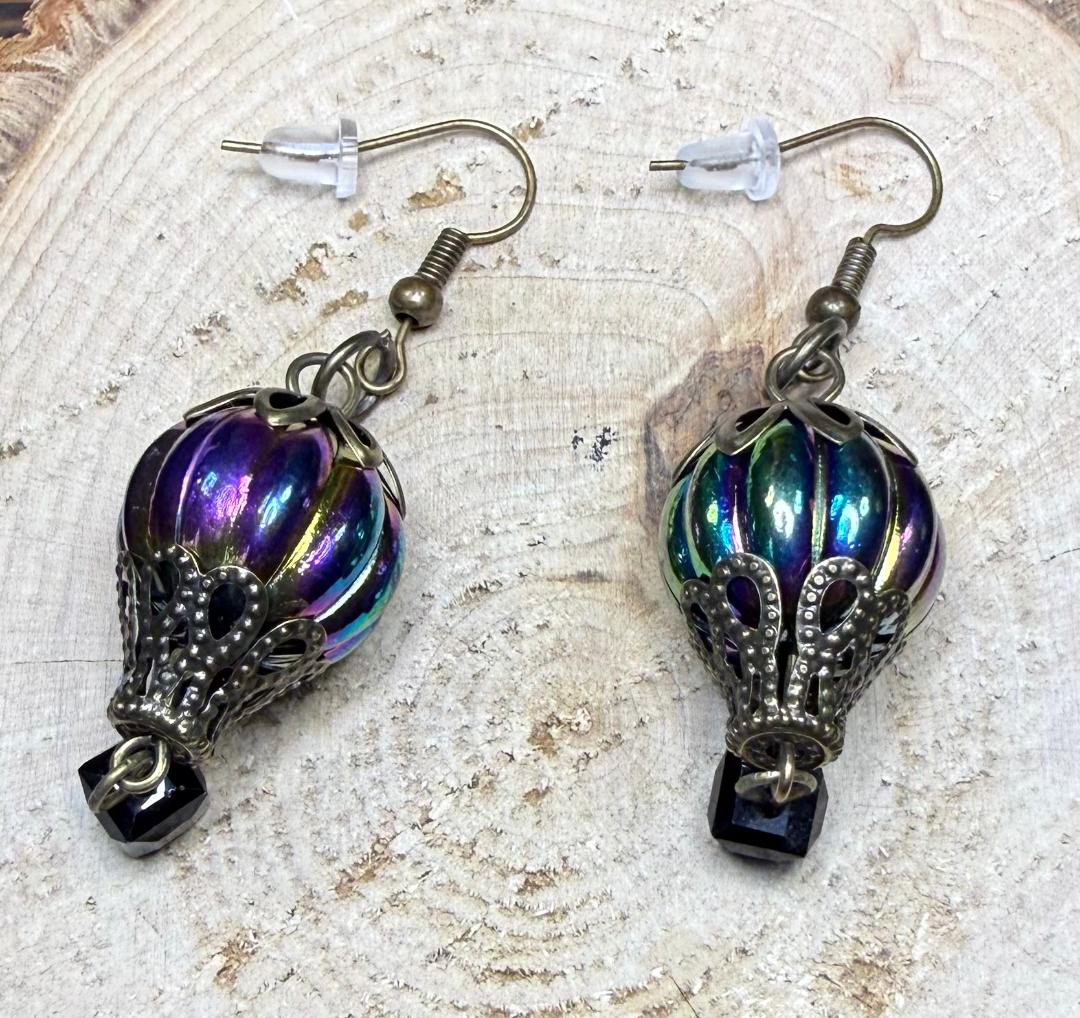 NEW Whimsical Rainbow Hot Air Balloon Earrings