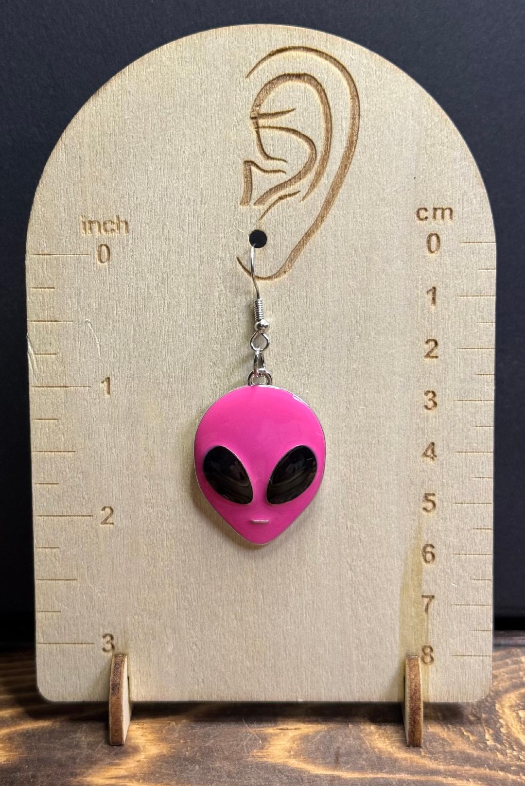 NEW Hot Pink Metal Alien Charm Earrings