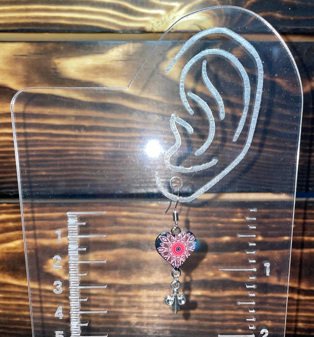 NEW Hot Pink Enamel Heart w/ Fleur-de-Lis Charm Dangle Drop Earrings