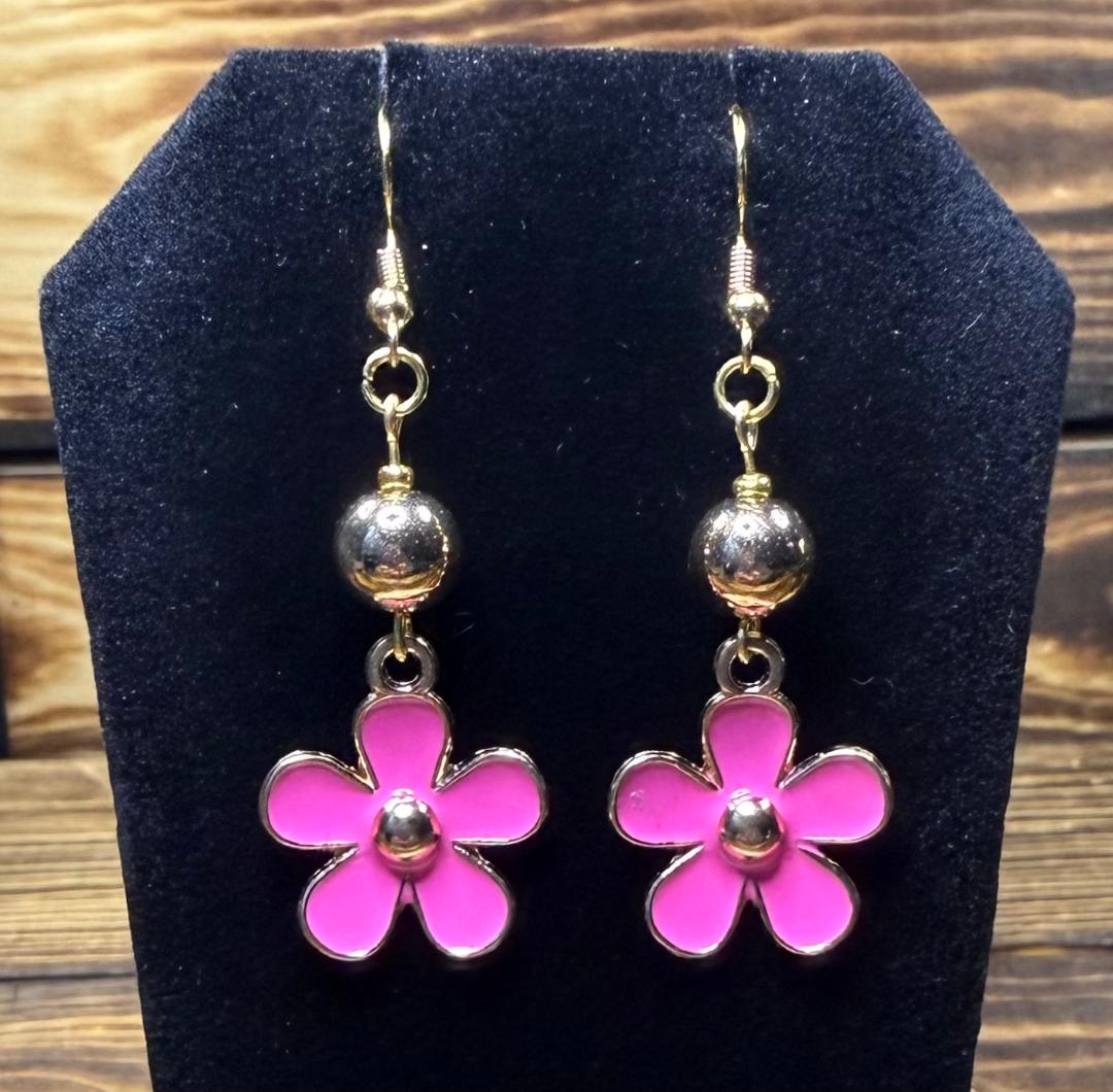 NEW Hot Pink Boho Hippie Flower Power Earrings