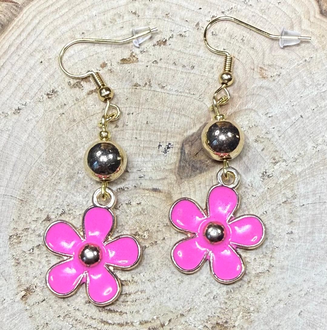 NEW Hot Pink Boho Hippie Flower Power Earrings