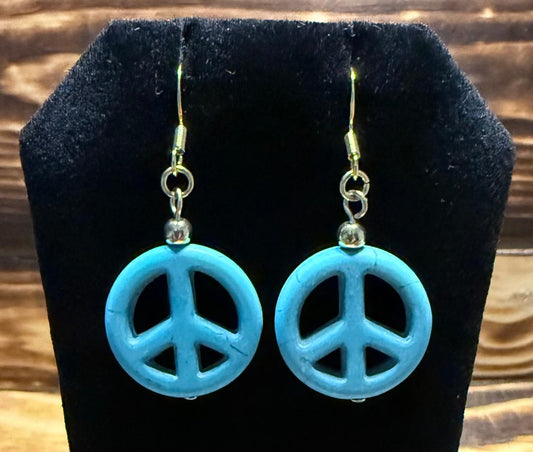 NEW Green Howlite Peace Sign Earrings