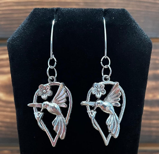NEW Hummingbird Silver Tone Earrings w/ French V-Hooks