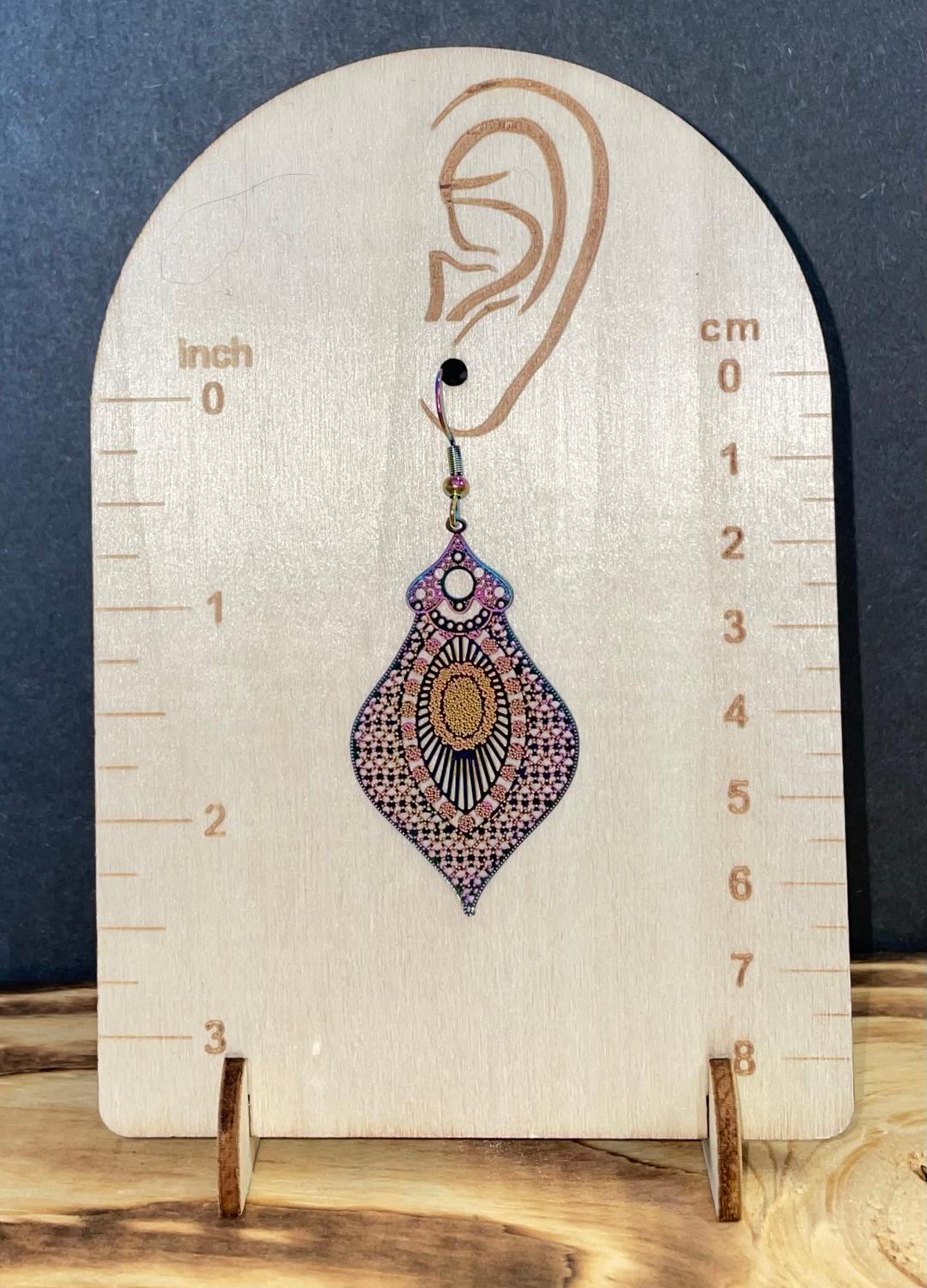 NEW Iridescent India Style Art Lantern Laser Cut Metal Drop Boho Earrings
