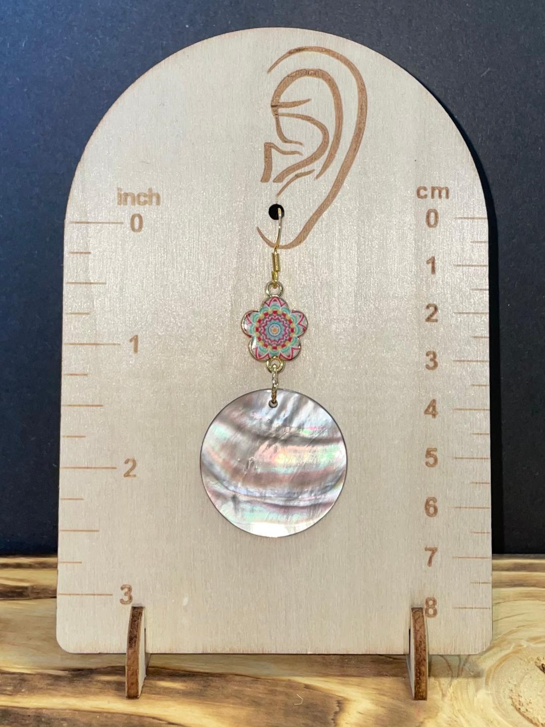 NEW Pearlized Abalone Style Ocean Boho Theme Mandala Earrings