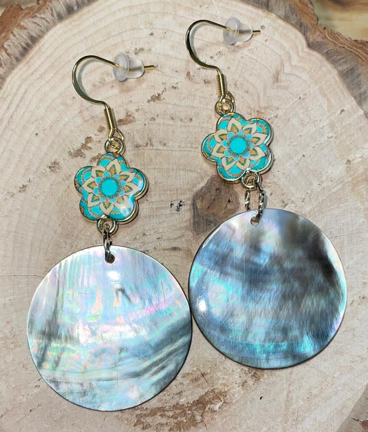 NEW Pearlized Abalone Shell Style Ocean Theme Mandala Earrings