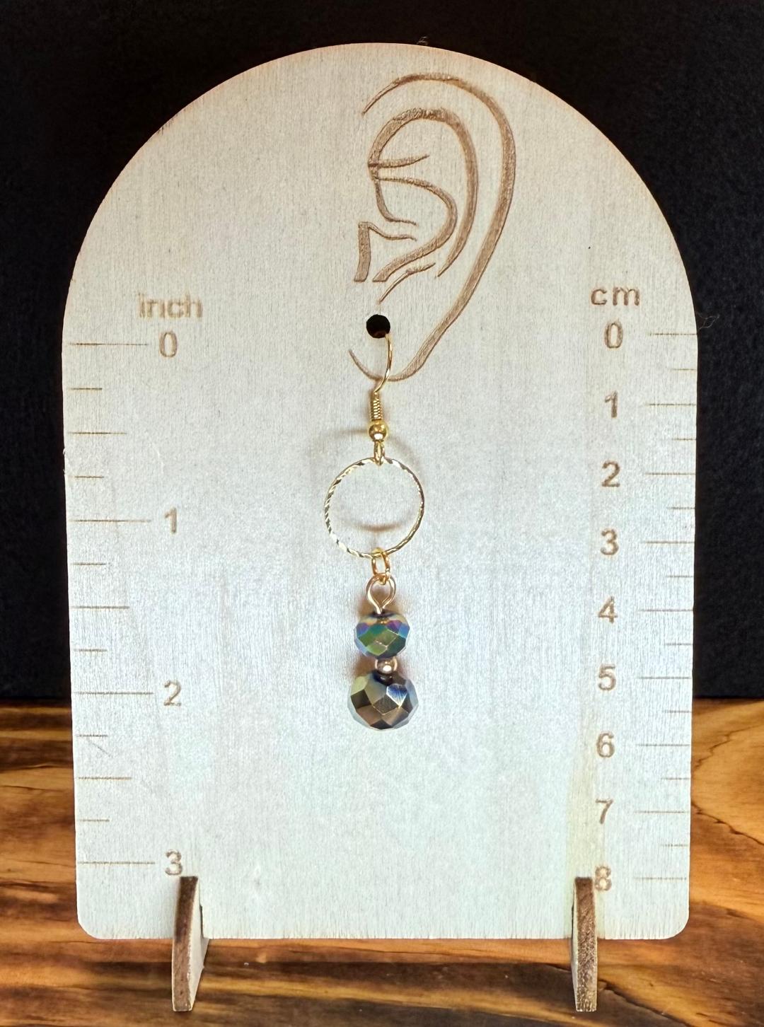 NEW Rainbow Iridescent Faceted Bead Earrings w/ Gold Embossed Rings