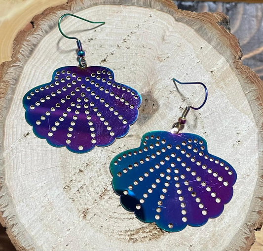 NEW Rainbow Iridescent Ocean Shell Stainless Steel Earrings