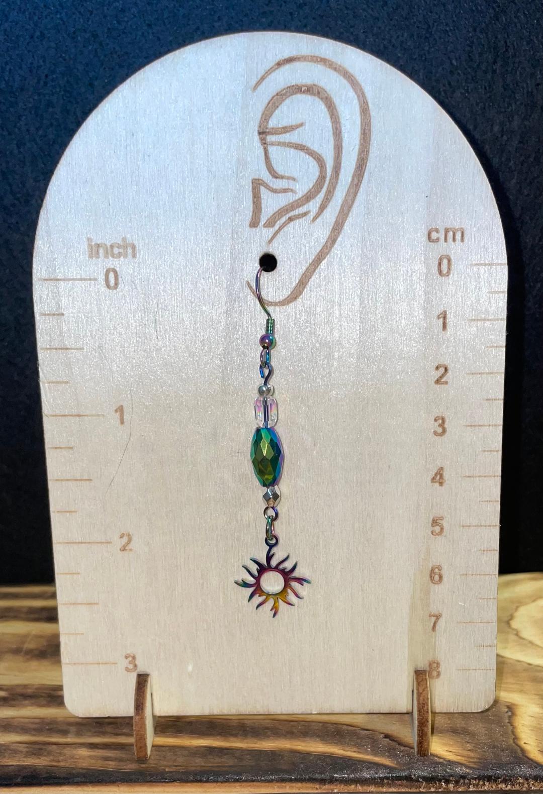 NEW Stainless Steel Iridescent Sunburst Charm Earrings w/ Beads