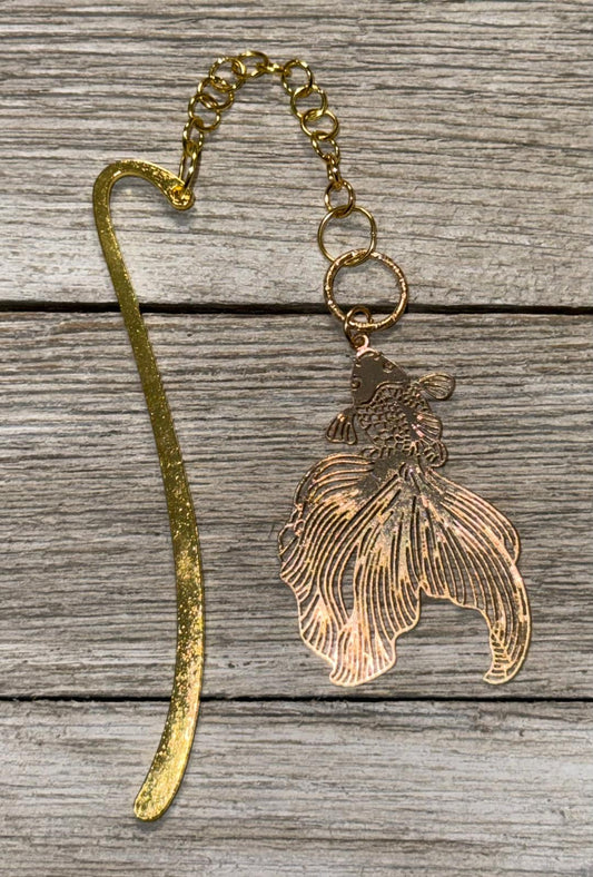 NEW Gold Tone Filigree Koi Fish Metal Charm Bookmark