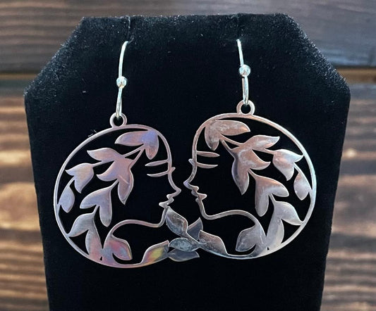 NEW Stainless Steel Lady Face Floral Vine Hair Earrings