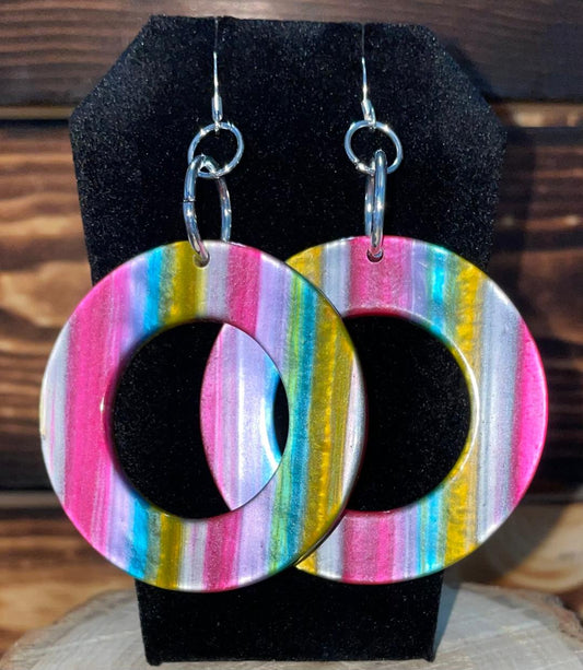 NEW Exotic Large Hoop Rainbow Drop Dangle Earrings