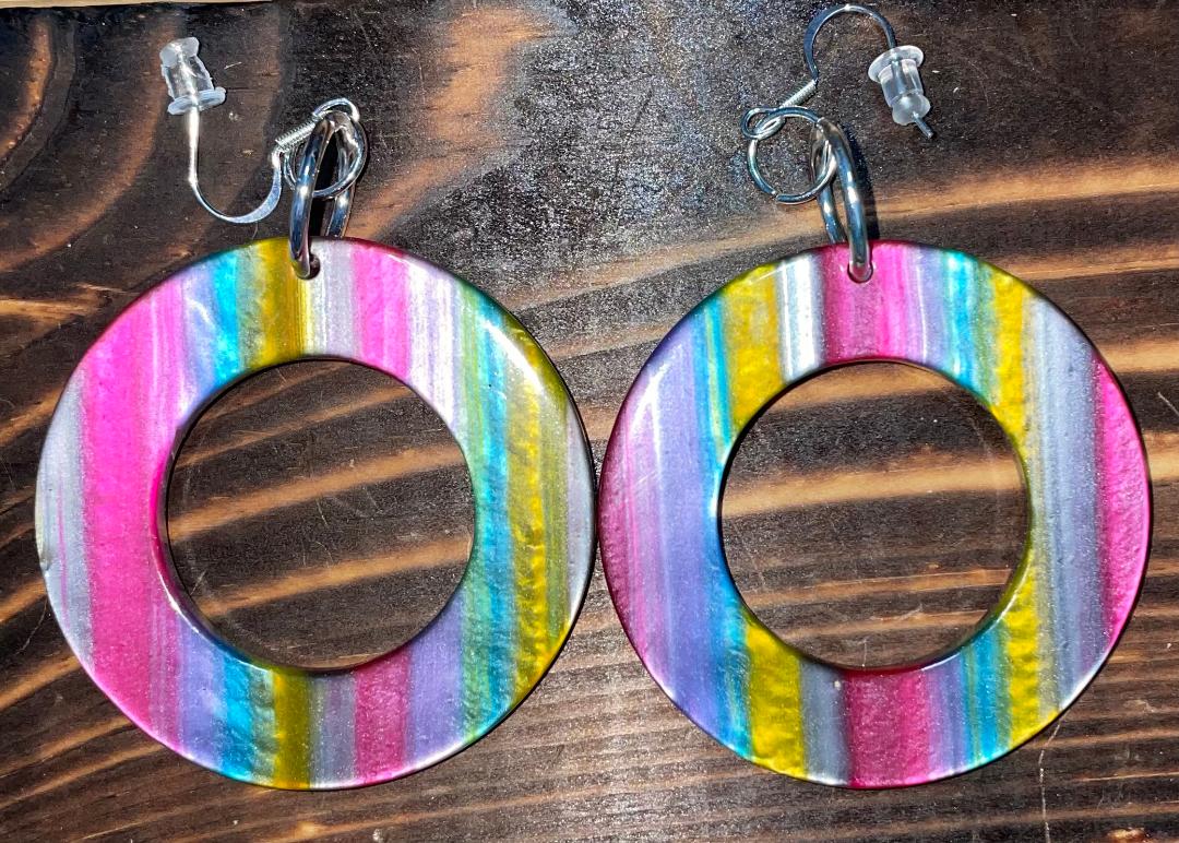 NEW Exotic Large Hoop Rainbow Drop Dangle Earrings