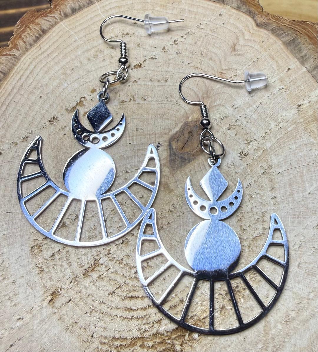 NEW Celestial Crescent Moon Sun Stainless Steel Earrings