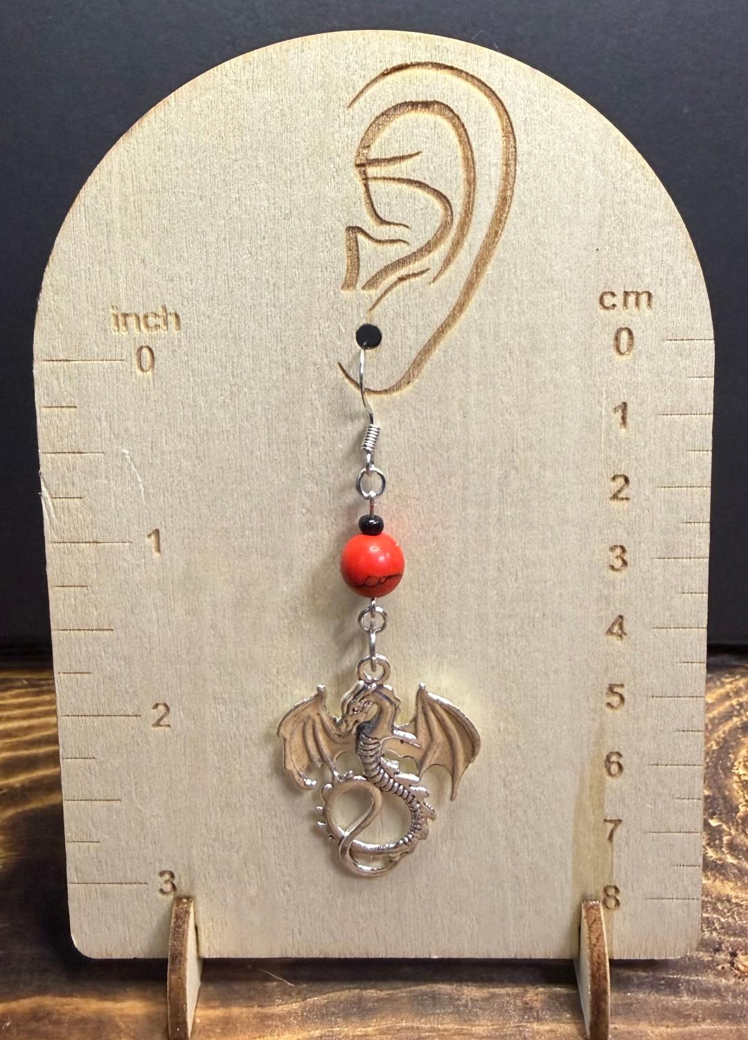 NEW Large Goth Dragon Earrings w/ Red & Black Beads