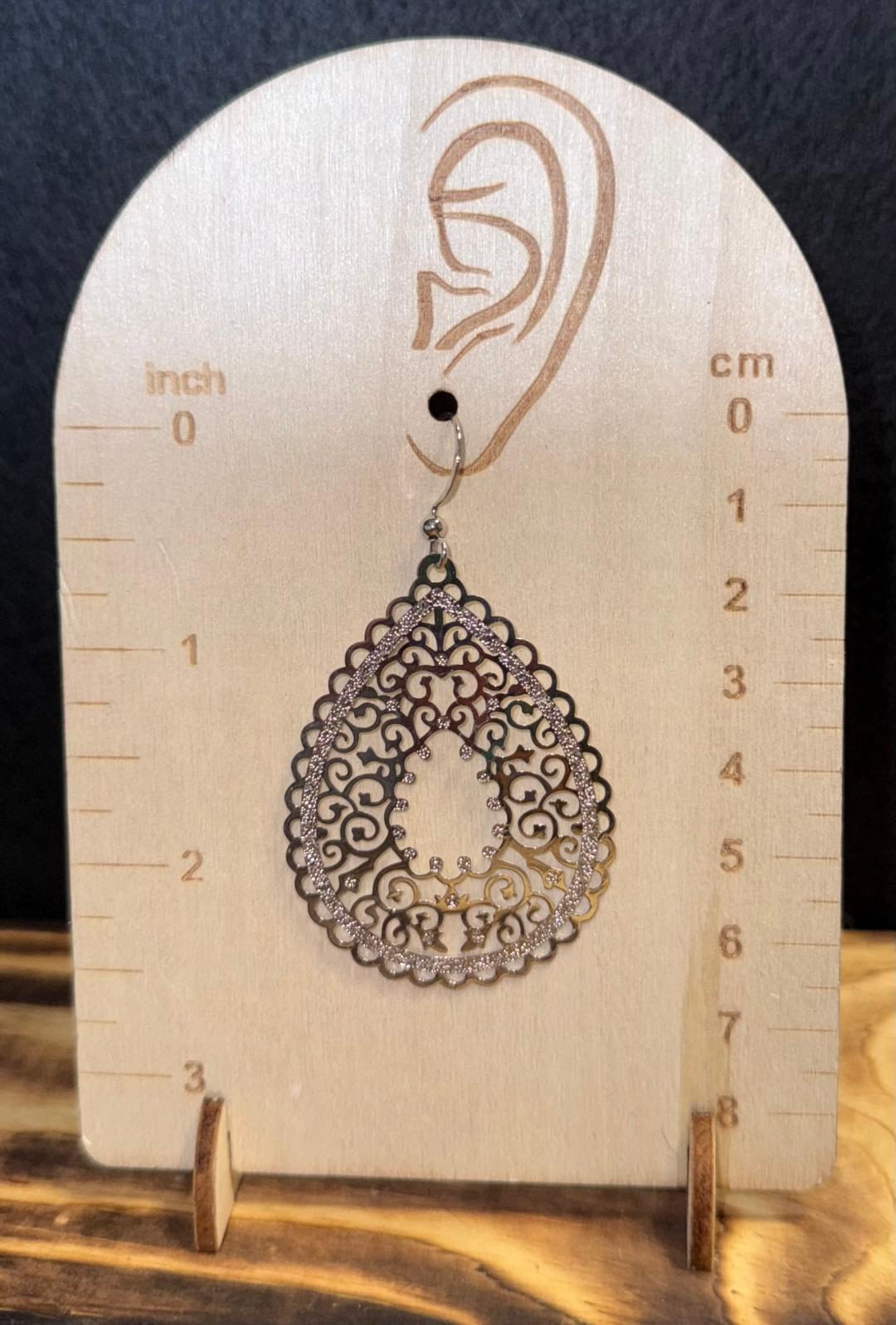 NEW Silver Stainless Steel Ornate Filigree Turkish Teardrop Earrings