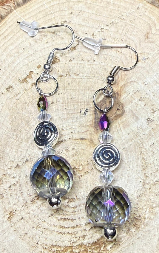NEW "Montana" Faceted Glass Bead Earrings w/ Swirl Beads