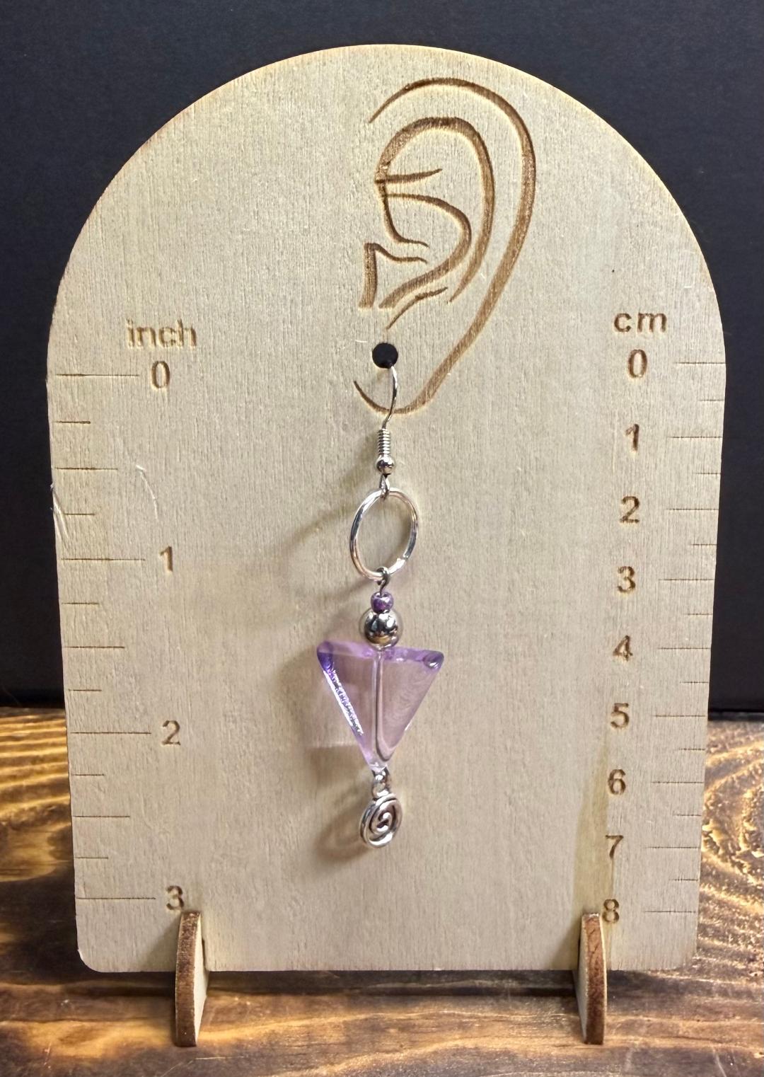 NEW Contemporary Style Purple Glass Triangle Earring w/ Swirl Charms
