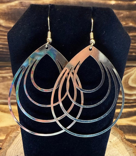 NEW Large Dramatic Stainless Steel Teardrop Hoop Style Gold Tone Earrings